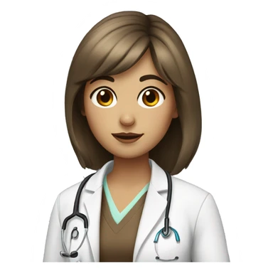 Doctor a woman with brown eyes and hair with bangs and white skin stay with a book sticker