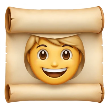smiling emoji face with a parchment scroll held in teeth, anime-inspired sticker