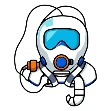 Close-up of blue mouth-only breathing apparatus with tube for VO2 max testing, with nose clip sticker