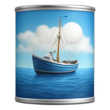 Realistic small can of tuna showing a sailling boat only blue colors sticker
