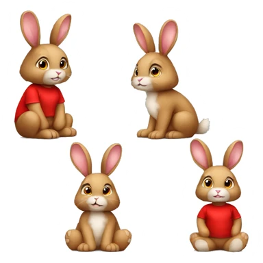 Cute feminine Fluffy brown bunny teddy wearing red tshirt sitting floppy ears sticker