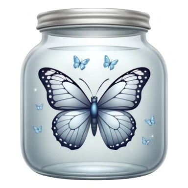 A silver butterfly traped in a jar sticker