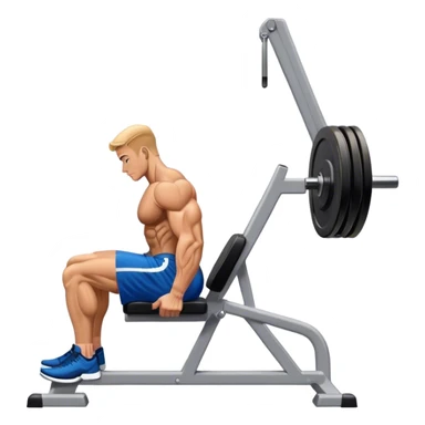 side-view bodybuilder seated weighted calf-raise machine lower leg exercise sticker