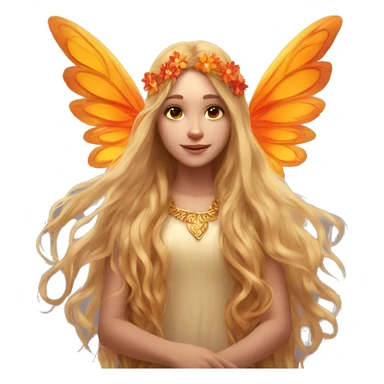 big wings, flower, Beautiful, fairy, gold, orange,red, long hair sticker