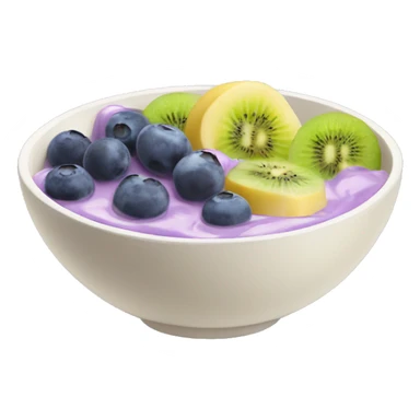 bowl with purple yogurt and banana and blueberries and kiwi fruits sticker