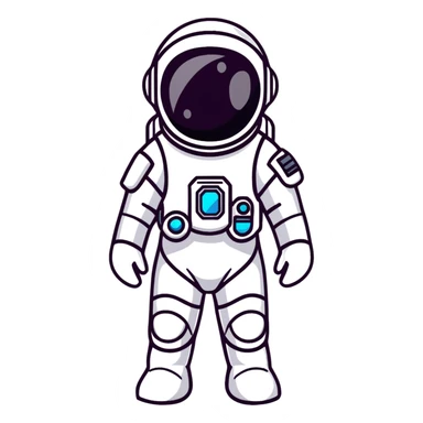 Futuristic female astronaut in a high-tech spacesuit, sleek helmet with reflective visor, detailed sci-fi armor, standing pose, science fiction aesthetic sticker