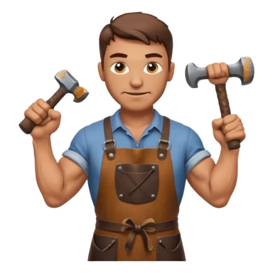 Emoji portrait of a Celtic blacksmith. Work clothes, muscular arms, holding a hammer and wearing a leather apron. sticker