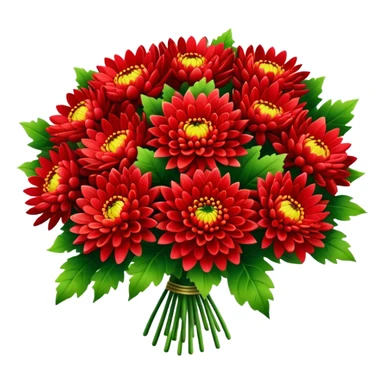 big bouquet Bright Red Chrysanthemum, luxuriant, leaf, bud sticker