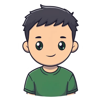 white man with dark messy short hair, dark green eyes, wearing a gray t-shirt sticker