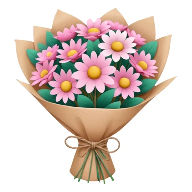 Pink Flower bouquet wrapped in kraft paper sticker