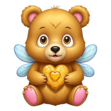 a cute bear with honey and bee and hearts, with big eyes sticker