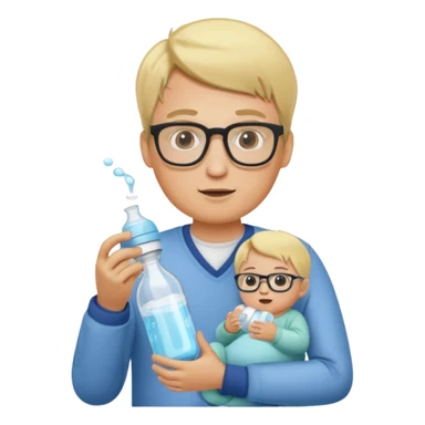 blonde man with glasses with baby bottle sticker
