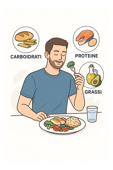 uomo che fa alimentazione attraverso i giusti macronutrienti. Scritte in ITALIANO sticker