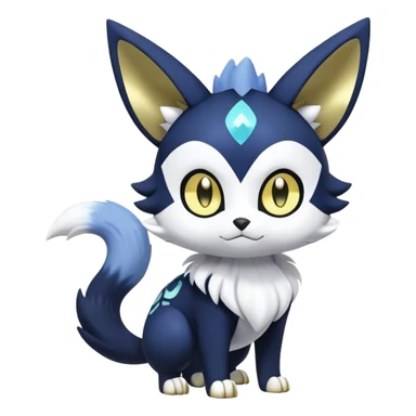 Shiny mExotic Colorfulj Excessive Mysterious Gothic Meowstic-Poochyena-Pokémon-Fakémon-hybrid-creature (full body) with pattern-markings with golden eyes sticker