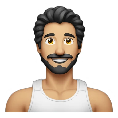HAPPY MAN WITH MUSTACHE, stubble AND LONG BLACK HAIR AND WHITE TANK TOP sticker