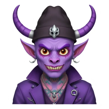 purple demon with tattoos, hat, jacket and horns sticker