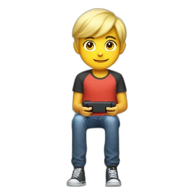 a 11 years old blonde boy seated in a sofa playing nintendo switch sticker