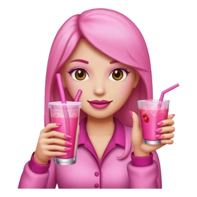Can you make a baddie emoji with a pink drink and pink long nails? sticker