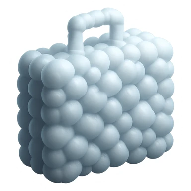 suitcase made entirely of small, very bright white fluffy convex clouds, matte glass style sticker