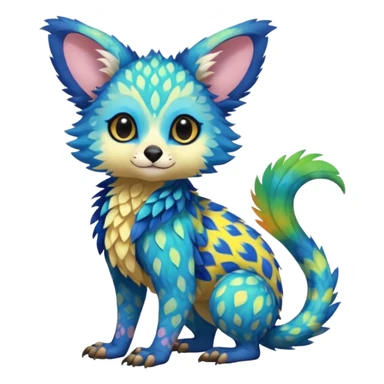 Colorful tropical exotic cute cool beautiful shiny beautiful fantasy-Trico-Cacomistle-oncilla-animal-Fakémon-hybrid-fursona (full body) sticker