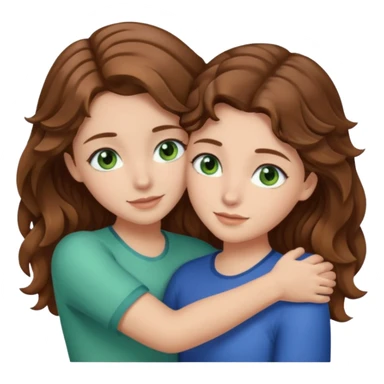 make me and my best friend togheter i have brown hair that falls on my shoulders and brown eyes and she has really long wavy light brown hair and green/blue eyes we are hugging or taking a selfie  sticker