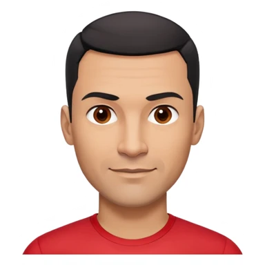Robust athletic man in his 40s with light brown skin tone, very short black hair with modern fade haircut, strong square face with pronounced cheekbones, thick eyebrows, wide nose, medium lips with friendly smile, wearing red fitted athletic shirt sticker