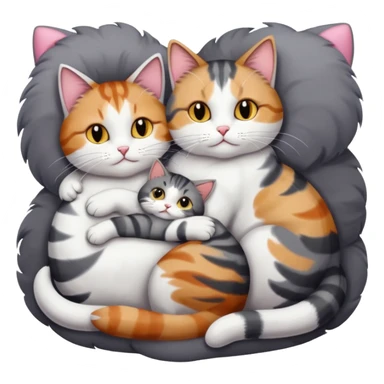full body colourful light patched calico + white tabby cat cuddling a bigger cat that is dark grey and white tabby cat  and they are in love sticker