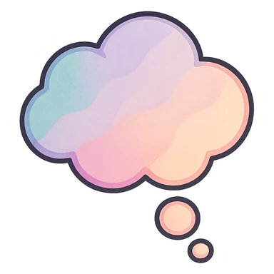 thought cloud with watercolor effect, well detailed, detailed shadows and highlights, thin clean contours, soft rounded shapes, pastel palette #98B5BC, #B5B3C1, #C9A3C9, #E4C0CA, #F7DCD1, #F7C0AA, modern Japanese pop art and sticker aesthetic, soft lighting, transparent background sticker