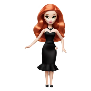  Bunny Wednesday Addams Barbie dancing.  Cute eye makeup face. Longer red hair. black flowing strapless tight evening gown with  plunging neckline that’s off-the-shoulders that also shows her legs and black shiny velvet high heel shoes. sticker