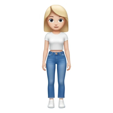 A 3D cartoon casual outfit with blue jeans and a top laid flat, clean surface, bright daylight, realistic Memoji-style. sticker