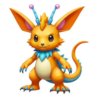 randomly-colored furry edgy kawaii Fakémon-Pokémon-Scalie-Digimon-creature (full body) with antennas and long segmented body sticker