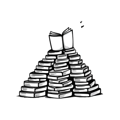 A hand-drawn mountain made of many books stacked on top of each other sticker