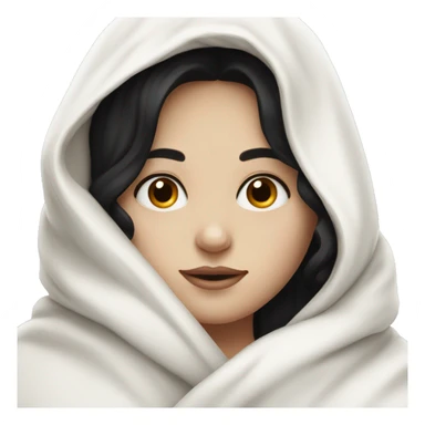 Pale Girl with black hair cozy in a white blanket sticker