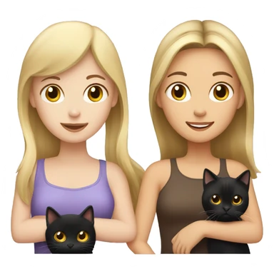 blonde girl holding black cat, brunette girl holding brown cat sticker