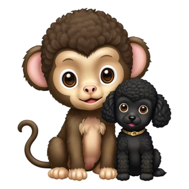 a baby monkey with a black french poodle  sticker
