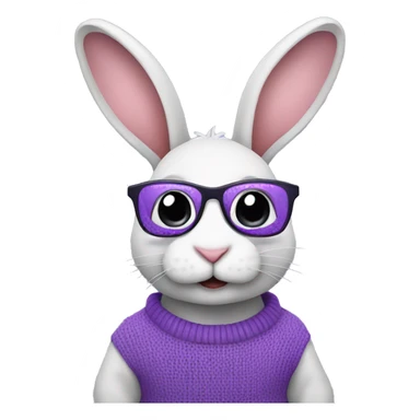 Bunny wearing a purple sweater with reflective glasses sticker