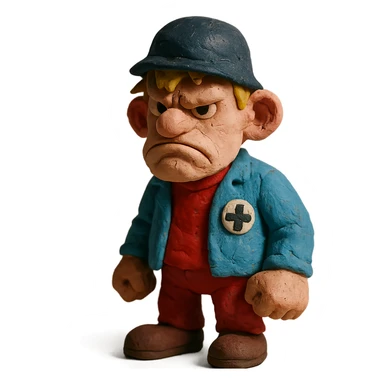 claymation style rough character inspired by 'bastard munchen' sticker