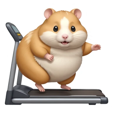 fat hamster big belly trying to run on treadmill sideways desperately trying to catch up with speed sticker