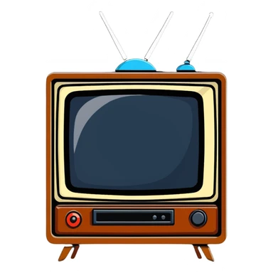 Retro TV set from the 1970s with antenna and wooden frame sticker