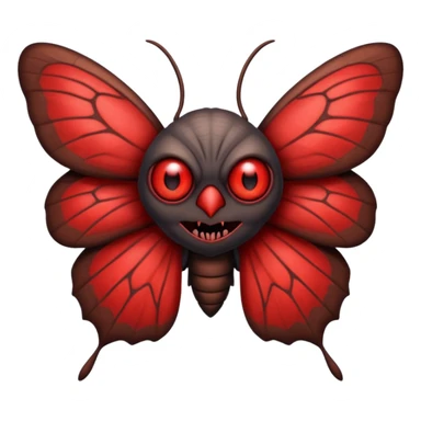 Create a scary emoji of the Mothman with bright red eyes and as depicted in the legend. Make it less bird like and more Moth / Human hybrid sticker