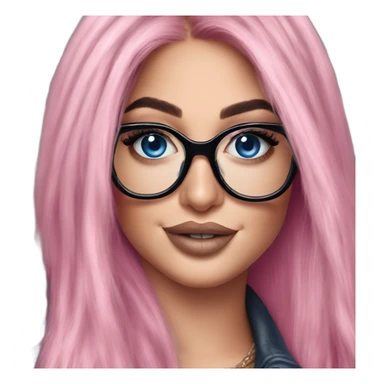 Photo Realistic kylie jenner stylish pink hair BLUE eyes and glasses happy  sticker