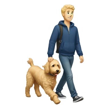 Blonde guy walking a golden doodle  sticker