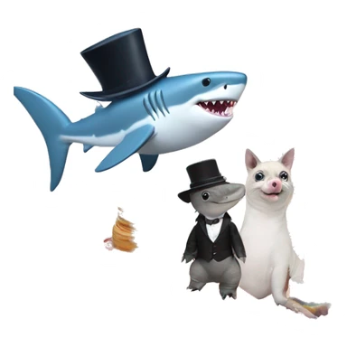 Shark with a top hat grusomly eating a rainbow pride cake at a wedding with horse beaded pigs on a rainbow with meow meow meow meow  sticker