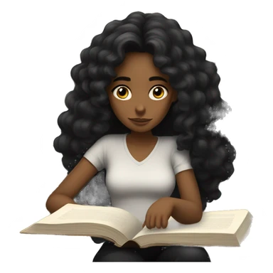 a girl in black clothes with long dark curly hair who is reading a book and thinking about sleep sticker