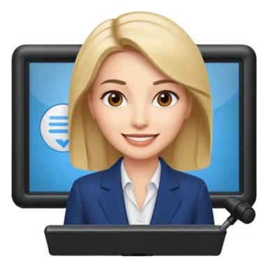 news anchor woman, with a screen with a prompter in front of her sticker