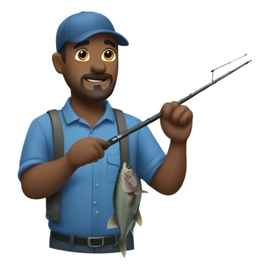 manly husband holding blue fishing rod and tuna sticker