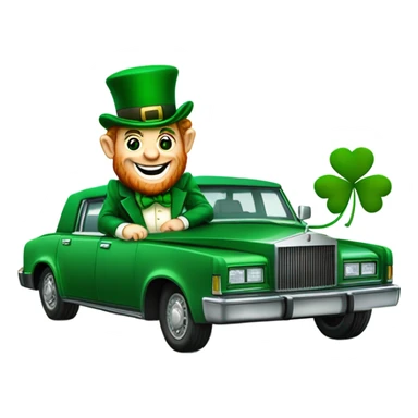 Leprechaun driving A Limo add a shamrock sticker