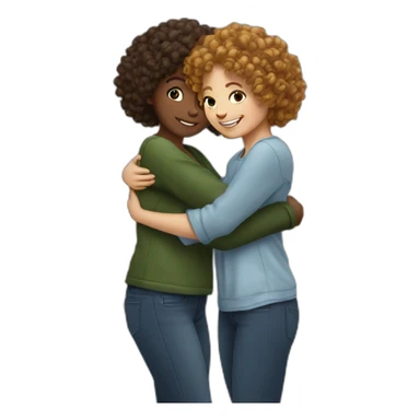 two friends girls with curly hair hugging sticker