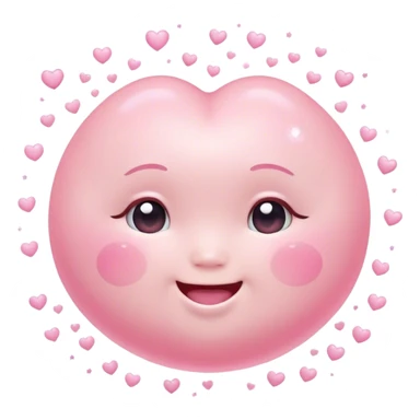 Cinematic floating soft heart, chubby round edges, pastel pink glow, tiny smiling face, surrounded by dreamy sparkles, gentle and loving. sticker