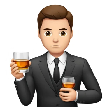 businessman in suit holding a glass of whiskey, looking tired sticker